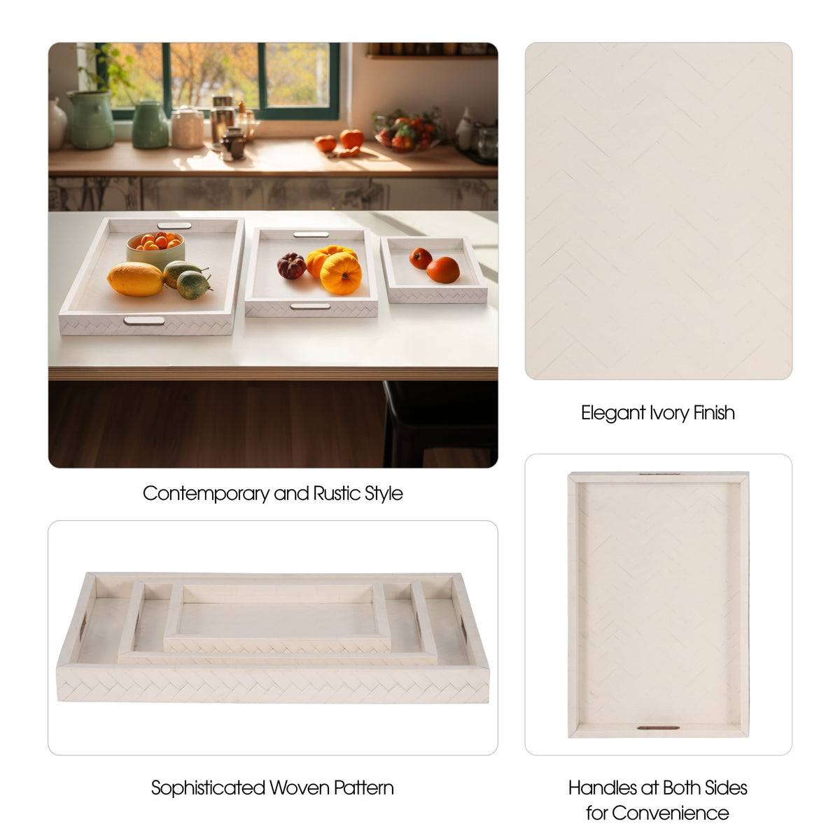 RESIN, S/3 13/18/24 WOVEN TRAYS, IVORY Table Decors| Sagebrook Home