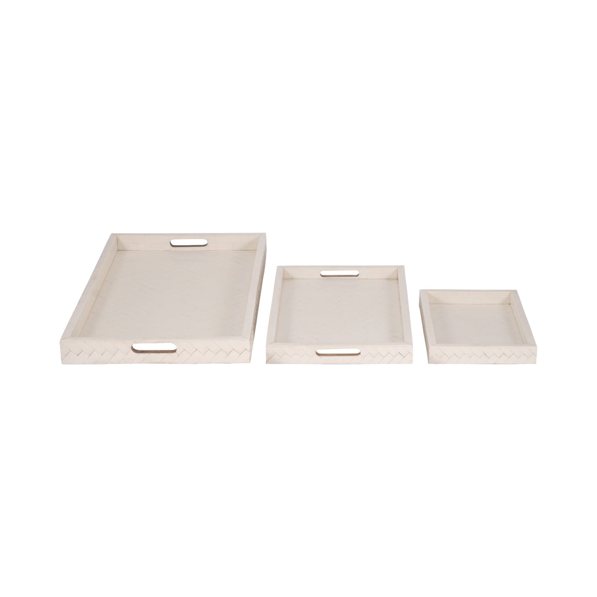 RESIN, S/3 13/18/24 WOVEN TRAYS, IVORY Table Decors| Sagebrook Home