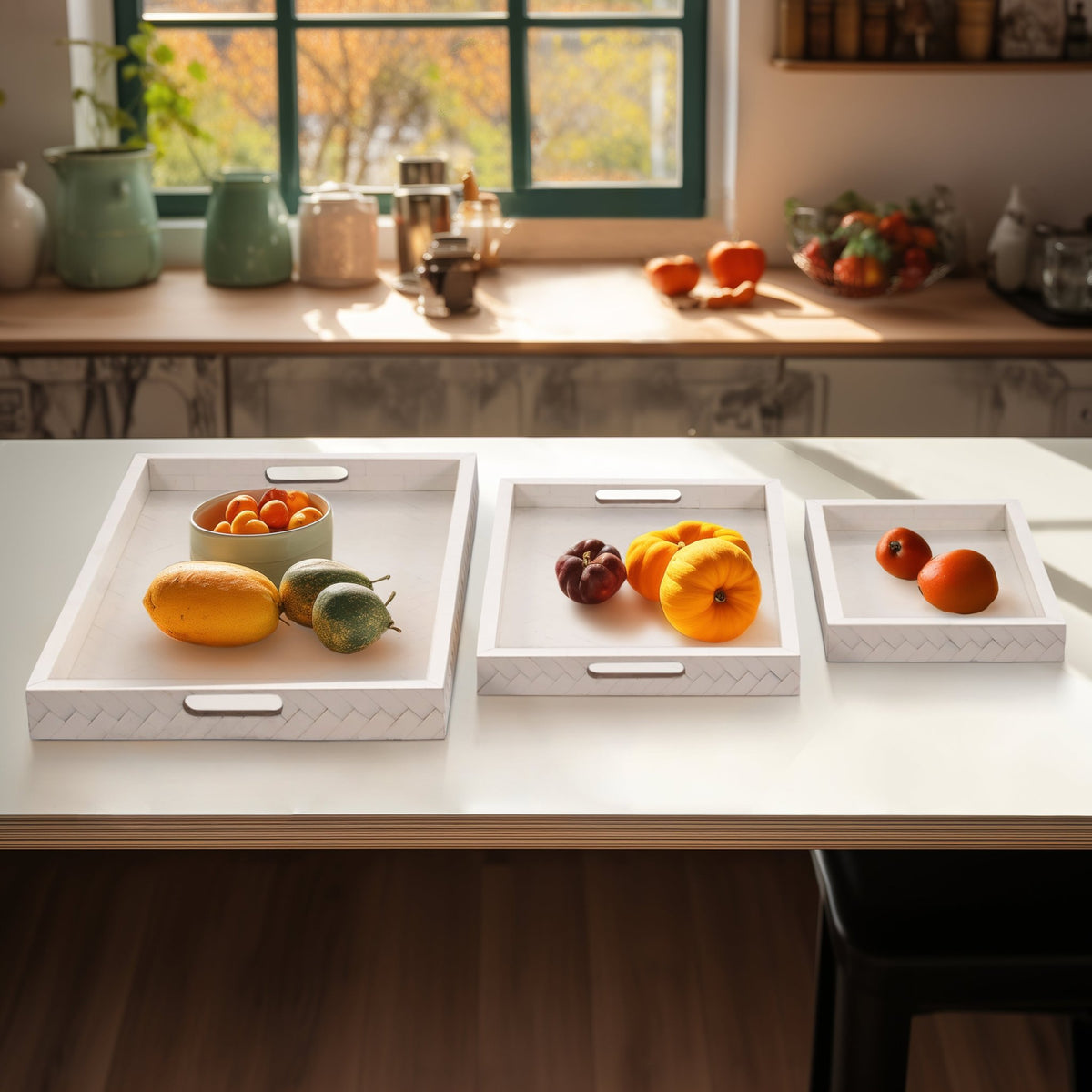 RESIN, S/3 13/18/24 WOVEN TRAYS, IVORY Table Decors| Sagebrook Home