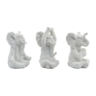 RESIN, S/3, 8"H, YOGA ELEPHANTS, WT - Al Rugaib Furniture