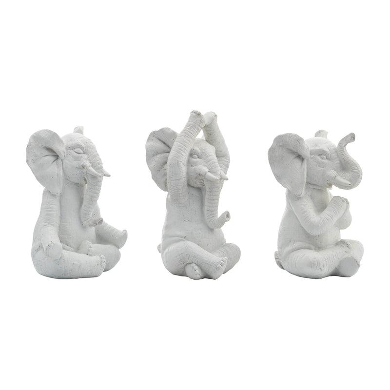 RESIN, S/3, 8"H, YOGA ELEPHANTS, WT - Al Rugaib Furniture