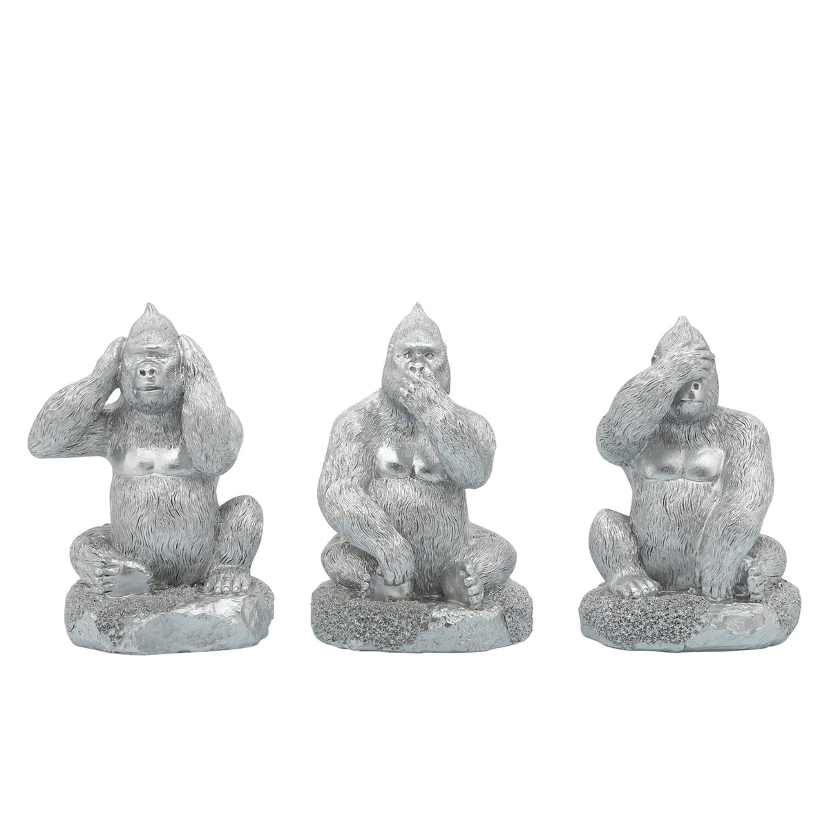 RESIN, S/3 HEAR, SPEAK, SEE NO EVIL MONKEYS,SILVER Table Decors| Sagebrook Home