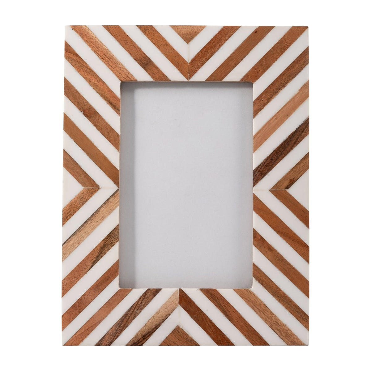 Resin,4X6 Herringbone Lines Phto Frame,White/Wood Table Decors| Sagebrook Home