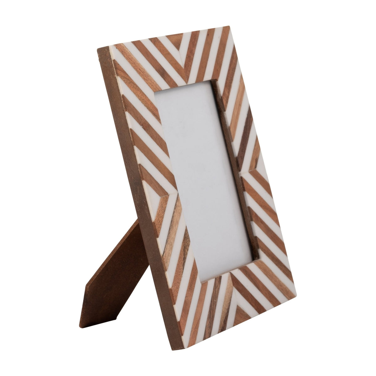 Resin,4X6 Herringbone Lines Phto Frame,White/Wood Table Decors| Sagebrook Home