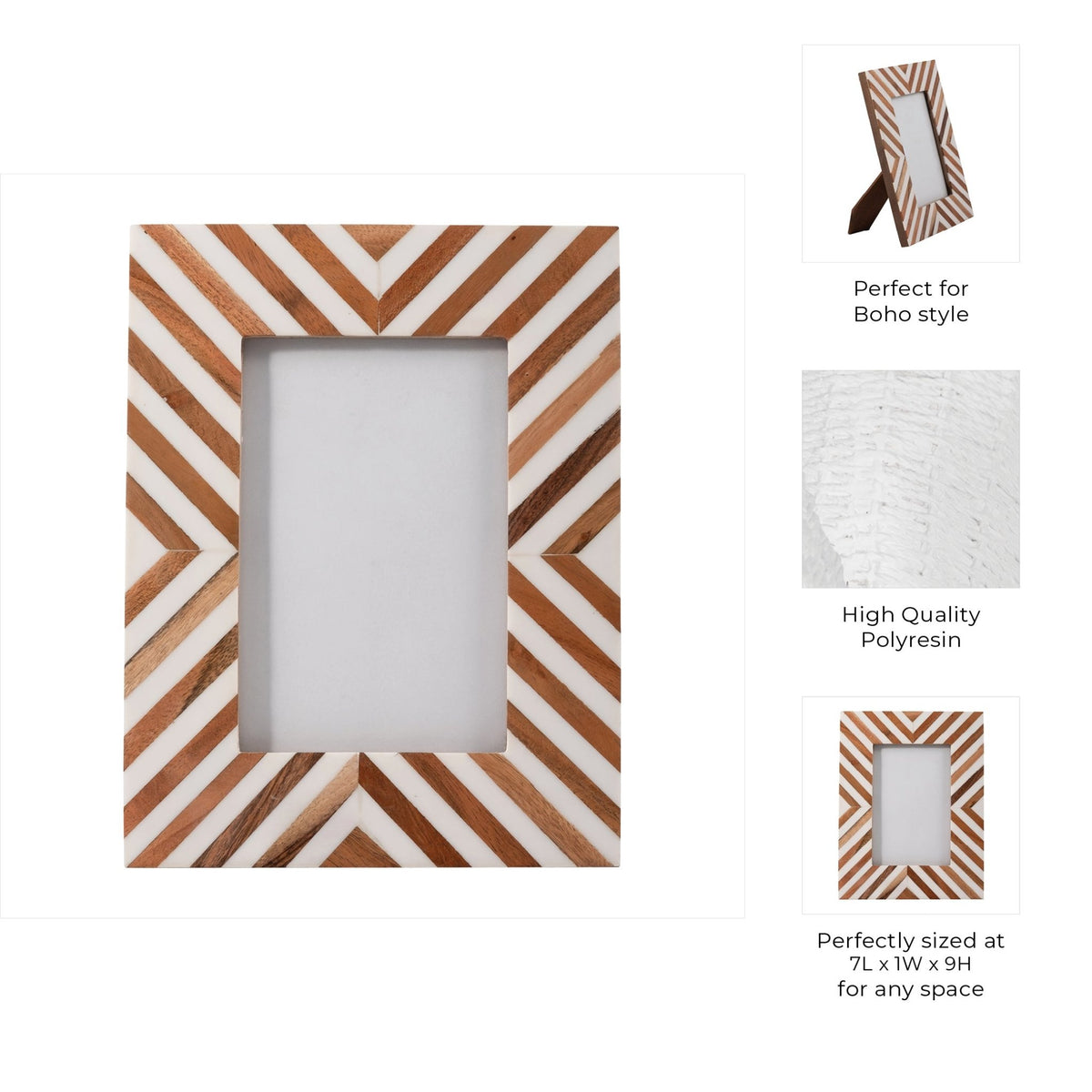 Resin,4X6 Herringbone Lines Phto Frame,White/Wood Table Decors| Sagebrook Home