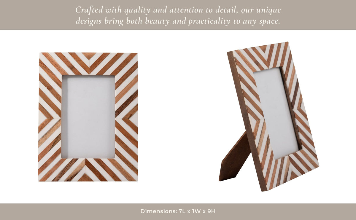 Resin,4X6 Herringbone Lines Phto Frame,White/Wood Table Decors| Sagebrook Home