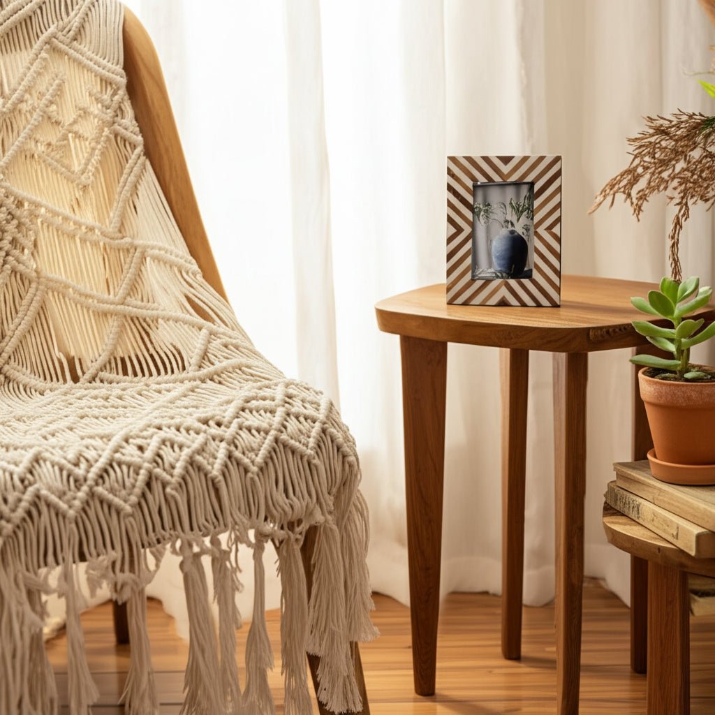 Resin,4X6 Herringbone Lines Phto Frame,White/Wood Table Decors| Sagebrook Home