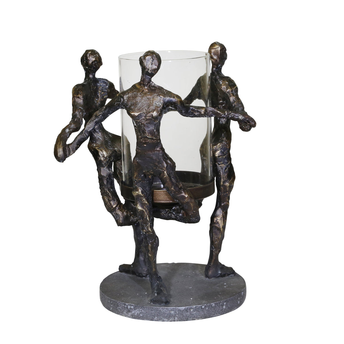 RESIN/GLASS 11" 3 FIGURE HURRICANE, BRONZE Candle Holders| Sagebrook Home
