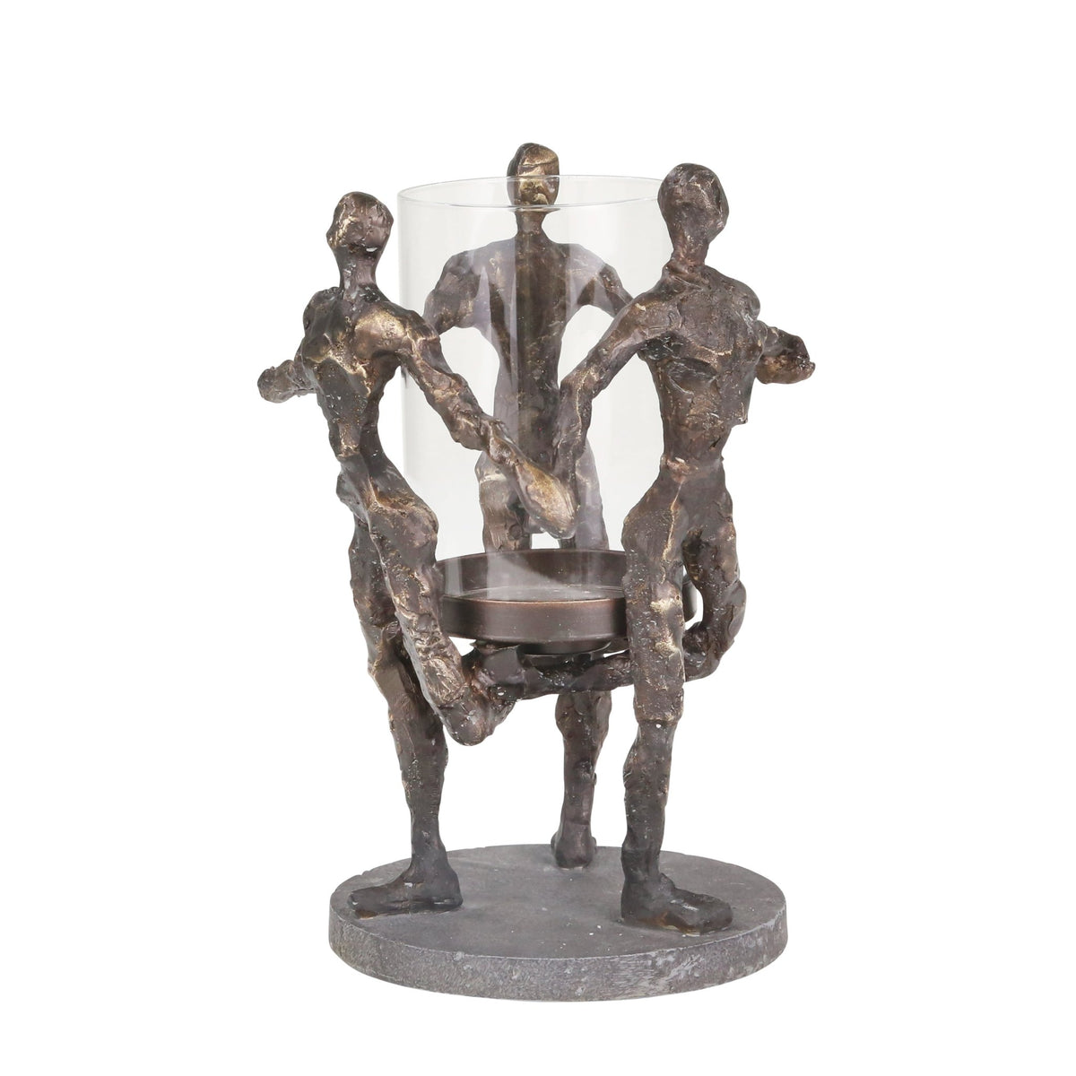 RESIN/GLASS 11" 3 FIGURE HURRICANE, BRONZE Candle Holders| Sagebrook Home