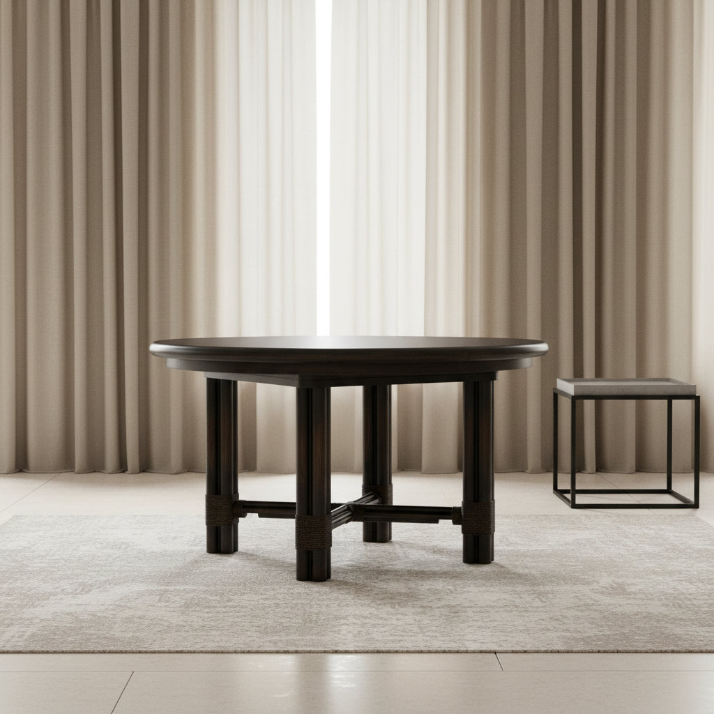 Retreat Pole Rattan Round Dining Table with 1-20in Leaf Dining Tables| Hooker