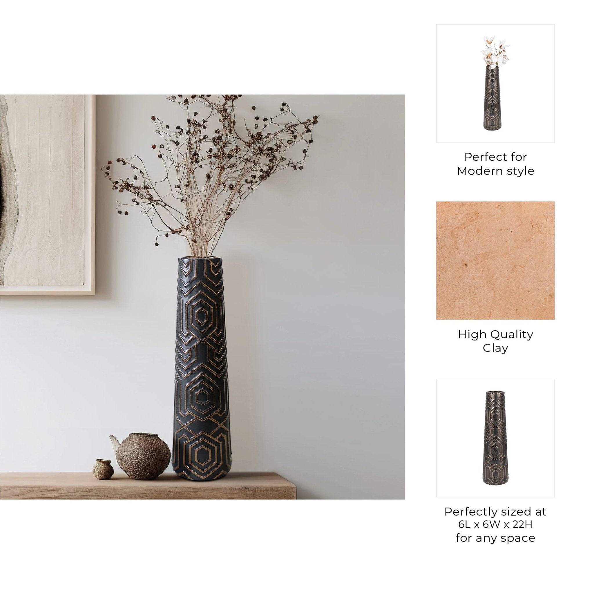 Rialto Oversized Contemporary Vase, Black Vases and Jars| Sagebrook Home