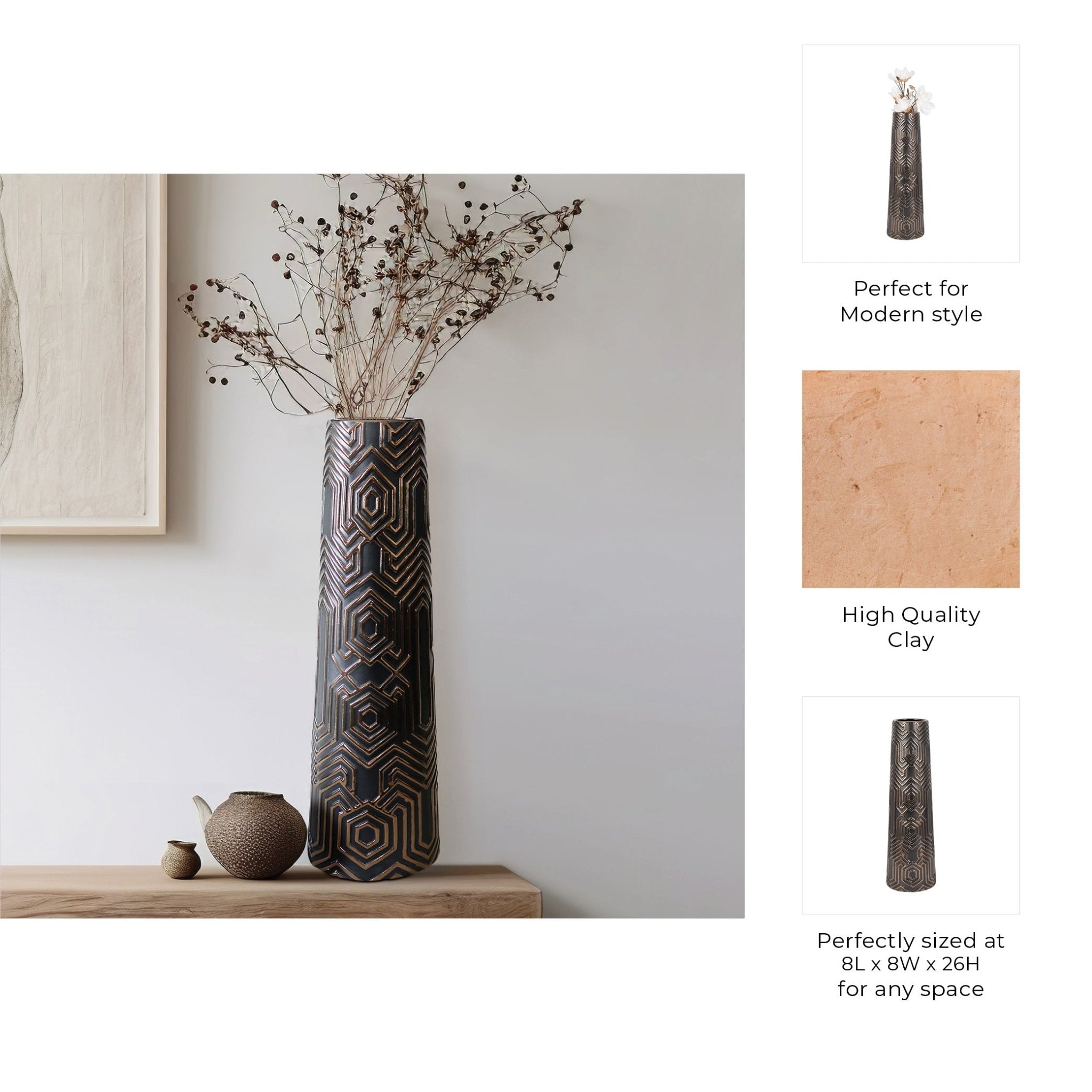 Rialto Oversized Contemporary Vase, Black Vases and Jars| Sagebrook Home