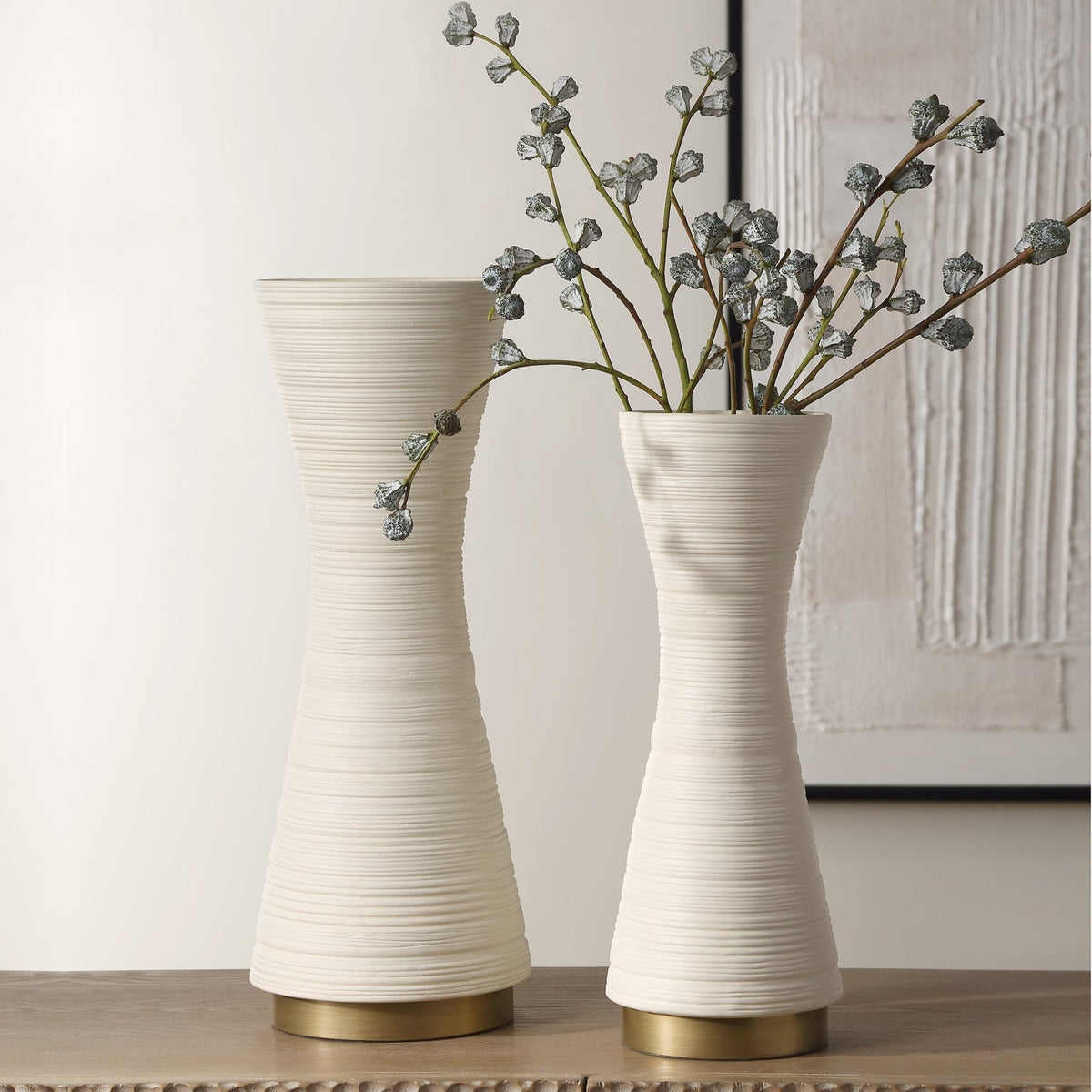 Ridgeline White Vases, S/2 Vases and Jars| Uttermost