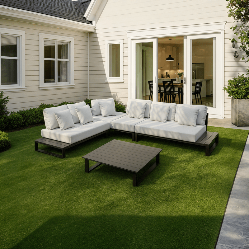 Riviera Modern Outdoor Lounge Set – White with Wooden Table Corner set| Otath