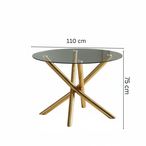 Riviera Round Gold Glass Dining Set – Table + 4 Chairs – A touch of luxury and shine at the heart of your home Dining Set| Otath