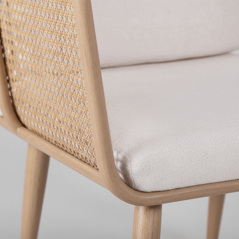 Roma Lounge chair – beige fabric with open rattan arm Lounge Chair| Otath