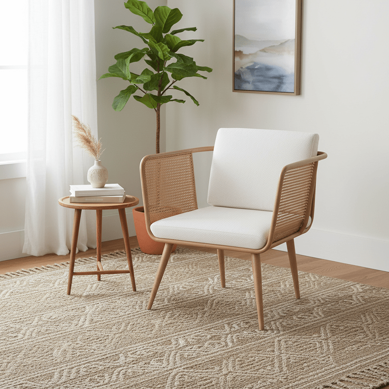 Roma Lounge chair – beige fabric with open rattan arm Lounge Chair| Otath
