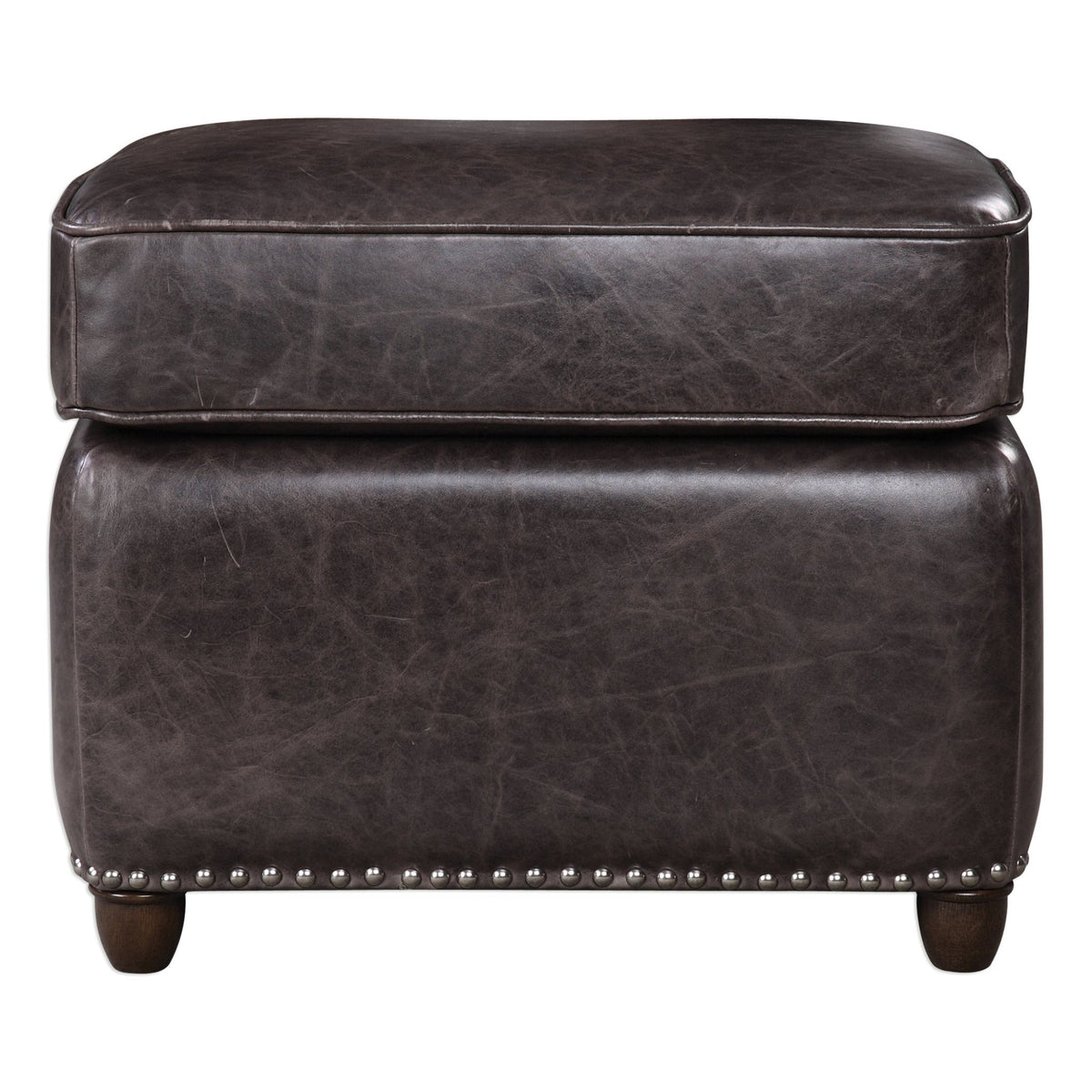 Roosevelt Leather Rectangle Ottoman, Smoke Table Decors| Uttermost