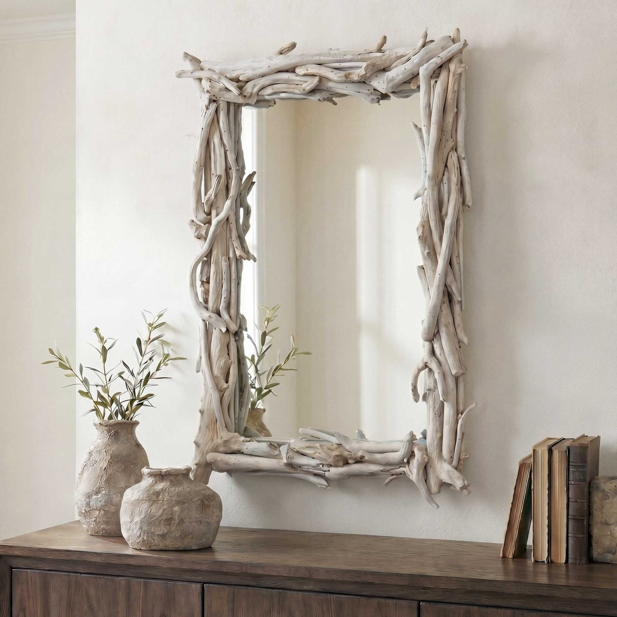 Rooted Reflection Bleached Teak Mirror Mirrors| Uttermost