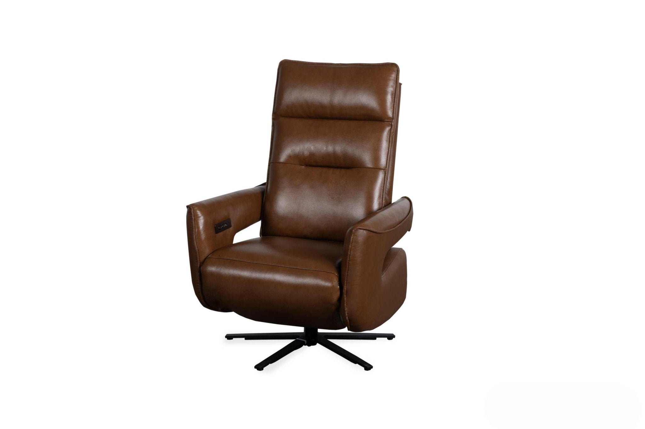 Roots Comfort Brown Leather Power Swivel Recliner Recliners| Roots Furniture