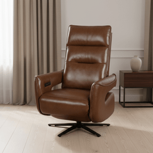 Roots Comfort Brown Leather Power Swivel Recliner