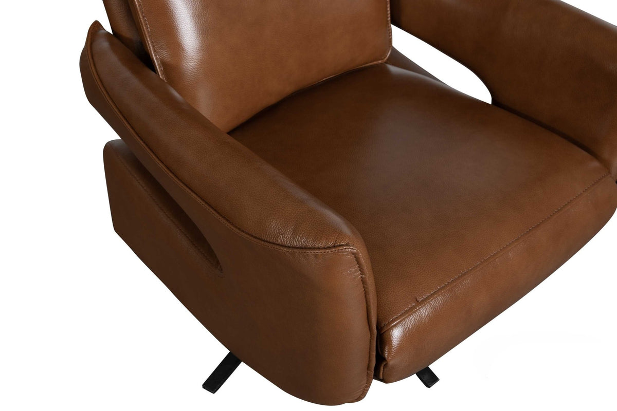 Roots Comfort Brown Leather Power Swivel Recliner Recliners| Roots Furniture
