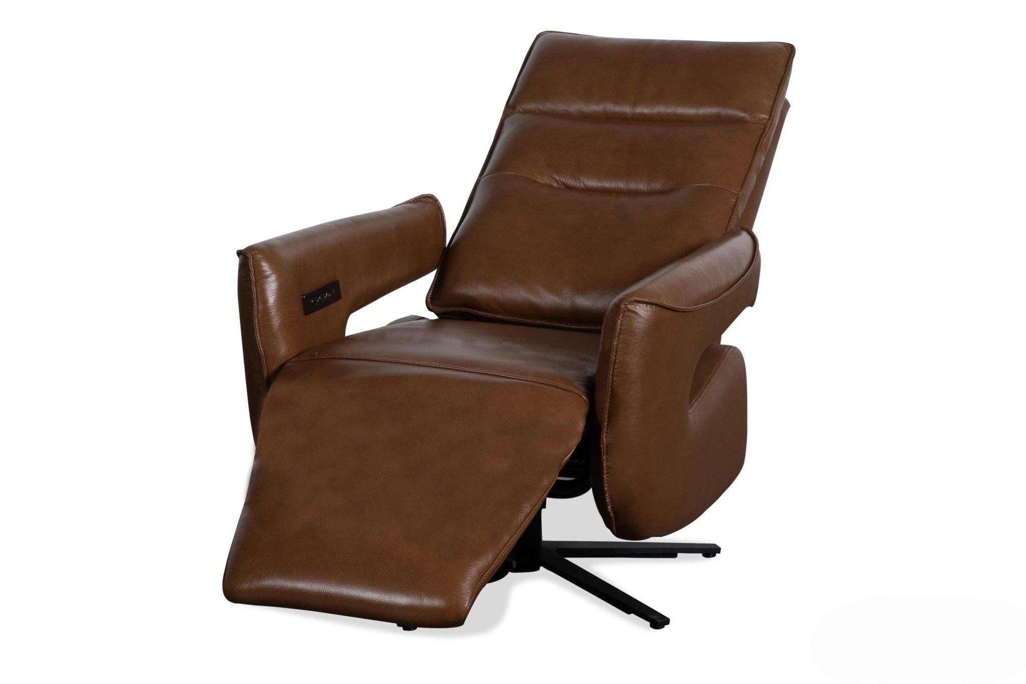 Roots Comfort Brown Leather Power Swivel Recliner Recliners| Roots Furniture