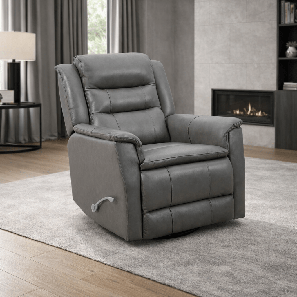 Roots Comfort Grey Manual Recliner Swivel Recliners| Roots Furniture