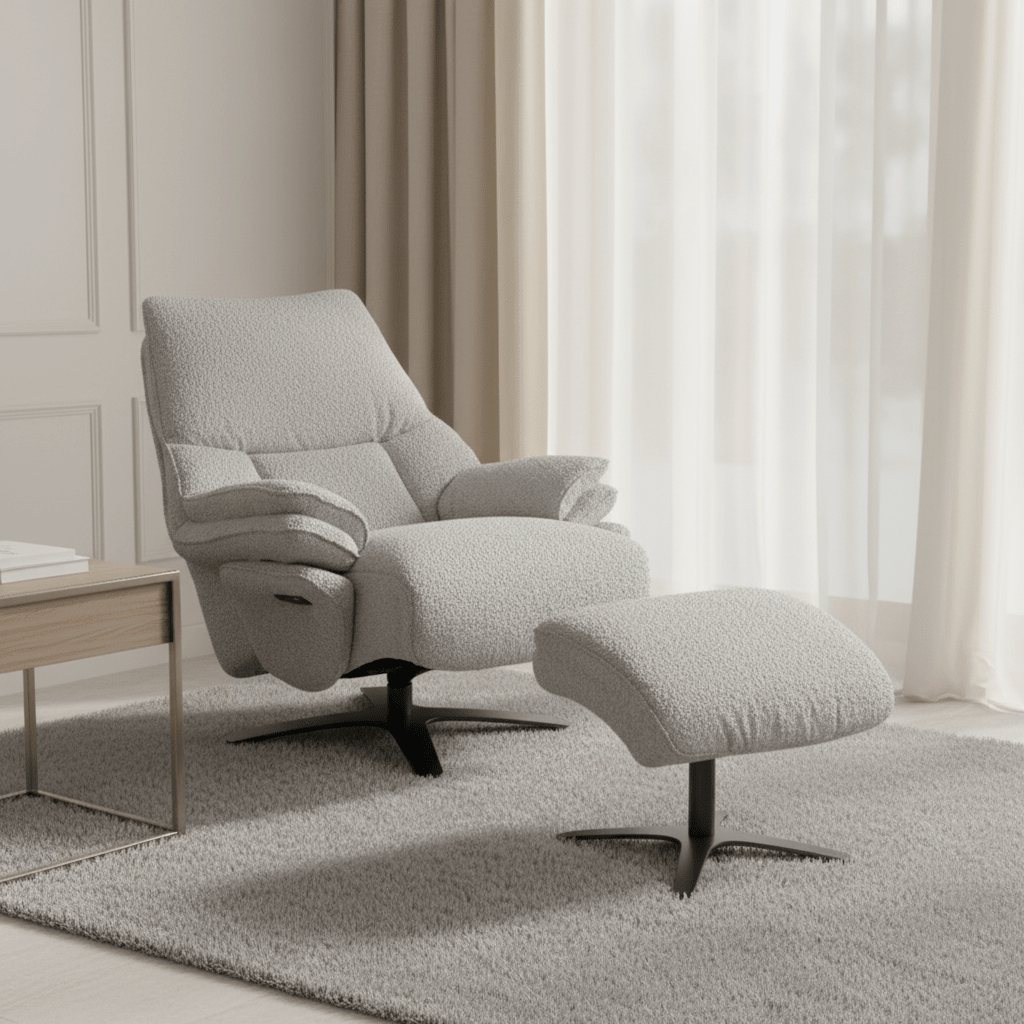 Roots Comfort Grey Power Recliner w/Ottoman Recliners| Roots Furniture