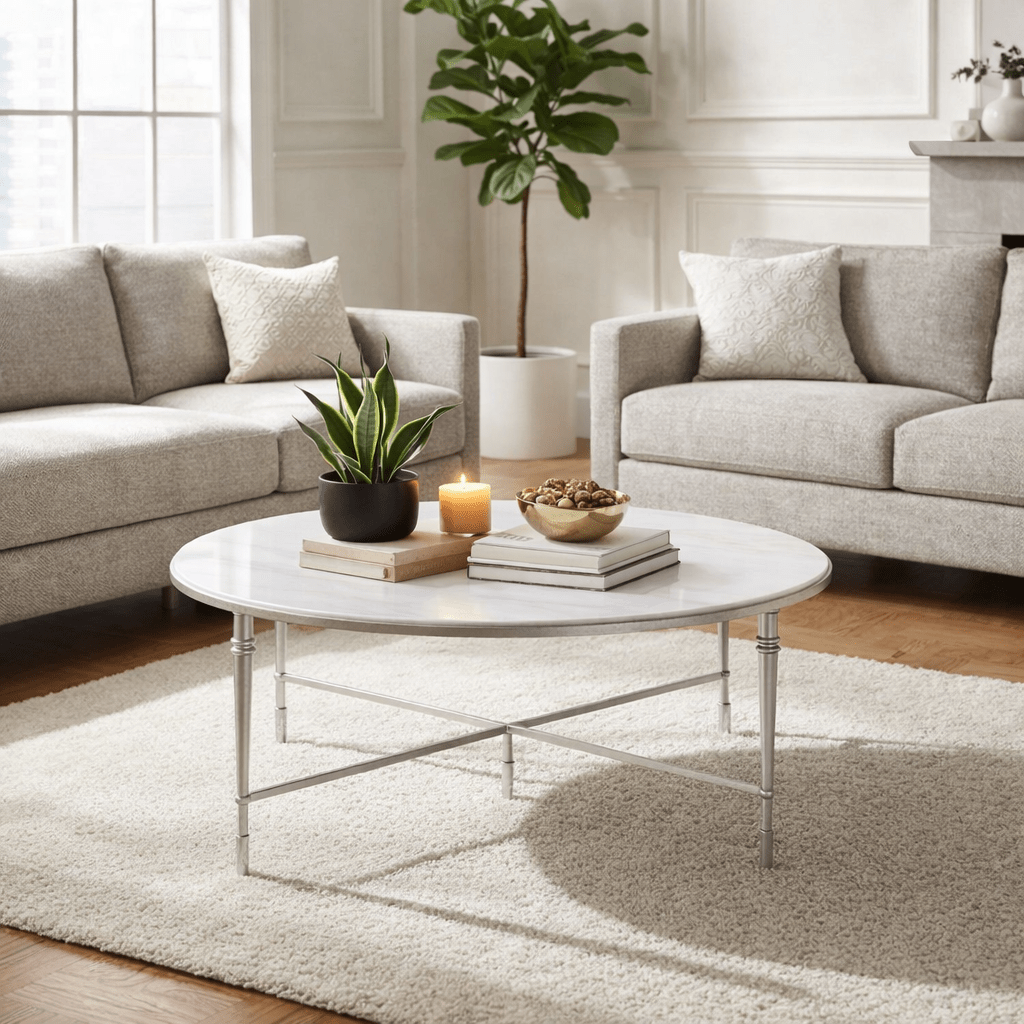 ROSHN 102 W x 43 H x 102 D Silver Round Coffee Table Coffee Tables| Uttermost