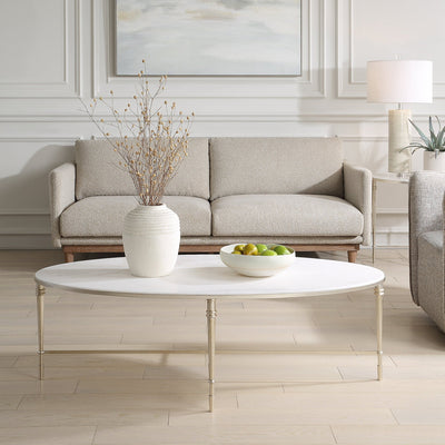 ROSHN 140 W x 43 H x 71 D Oval Coffee Table - Natural Marble Top - Al Rugaib Furniture