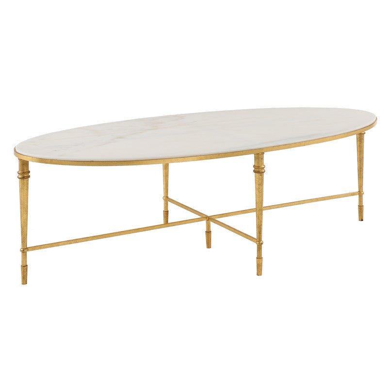 ROSHN 140 W x 43 H x 71 D Oval Coffee Table - Natural Marble Top - Al Rugaib Furniture