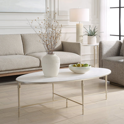 ROSHN 140 W x 43 H x 71 D Oval Coffee Table - Natural Marble Top - Al Rugaib Furniture