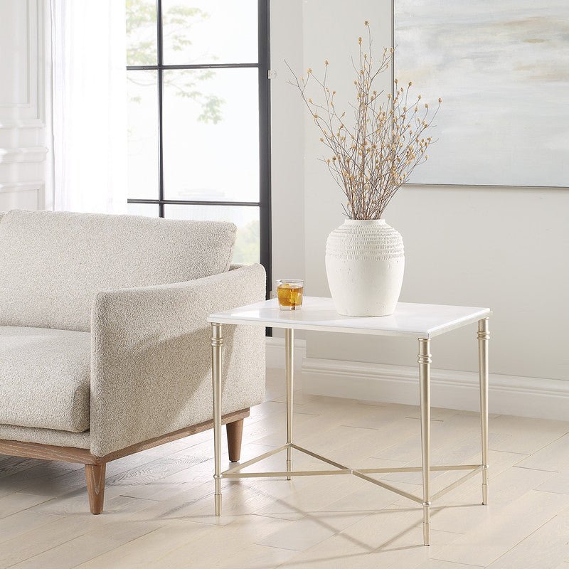 ROSHN 50.5 W x 58.5 H x 68.5 D Rectangle End Table - Natural Marble Top - Al Rugaib Furniture