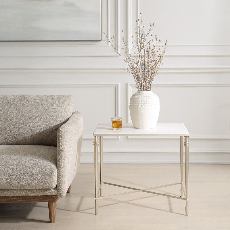 ROSHN 50.5 W x 58.5 H x 68.5 D Rectangle End Table - Natural Marble Top - Al Rugaib Furniture