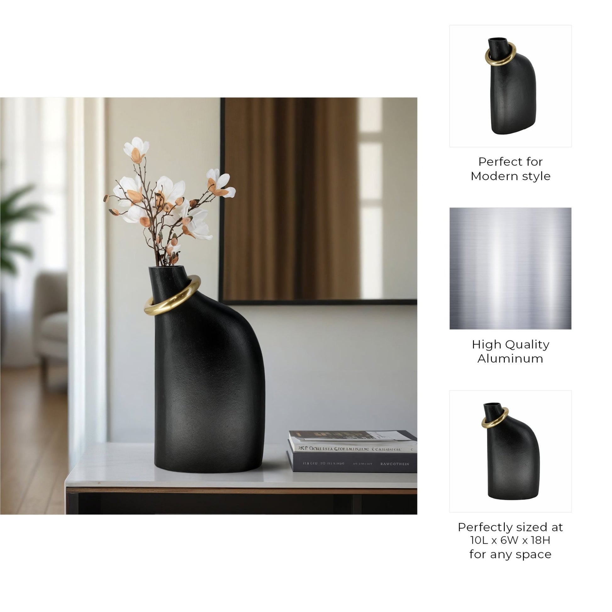 Rouen Black Vase With Ring Vases and Jars| Sagebrook Home