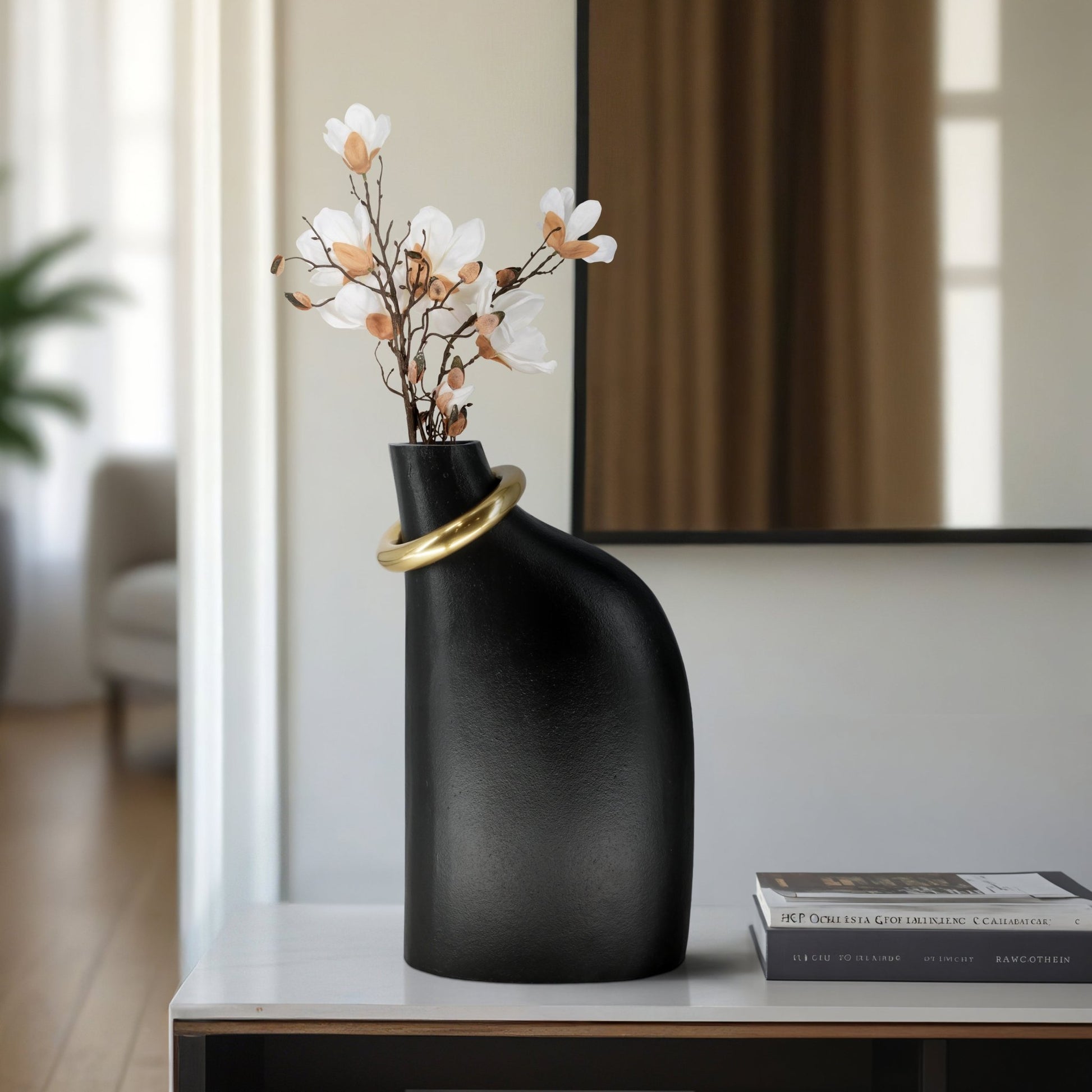 Rouen Black Vase With Ring Vases and Jars| Sagebrook Home