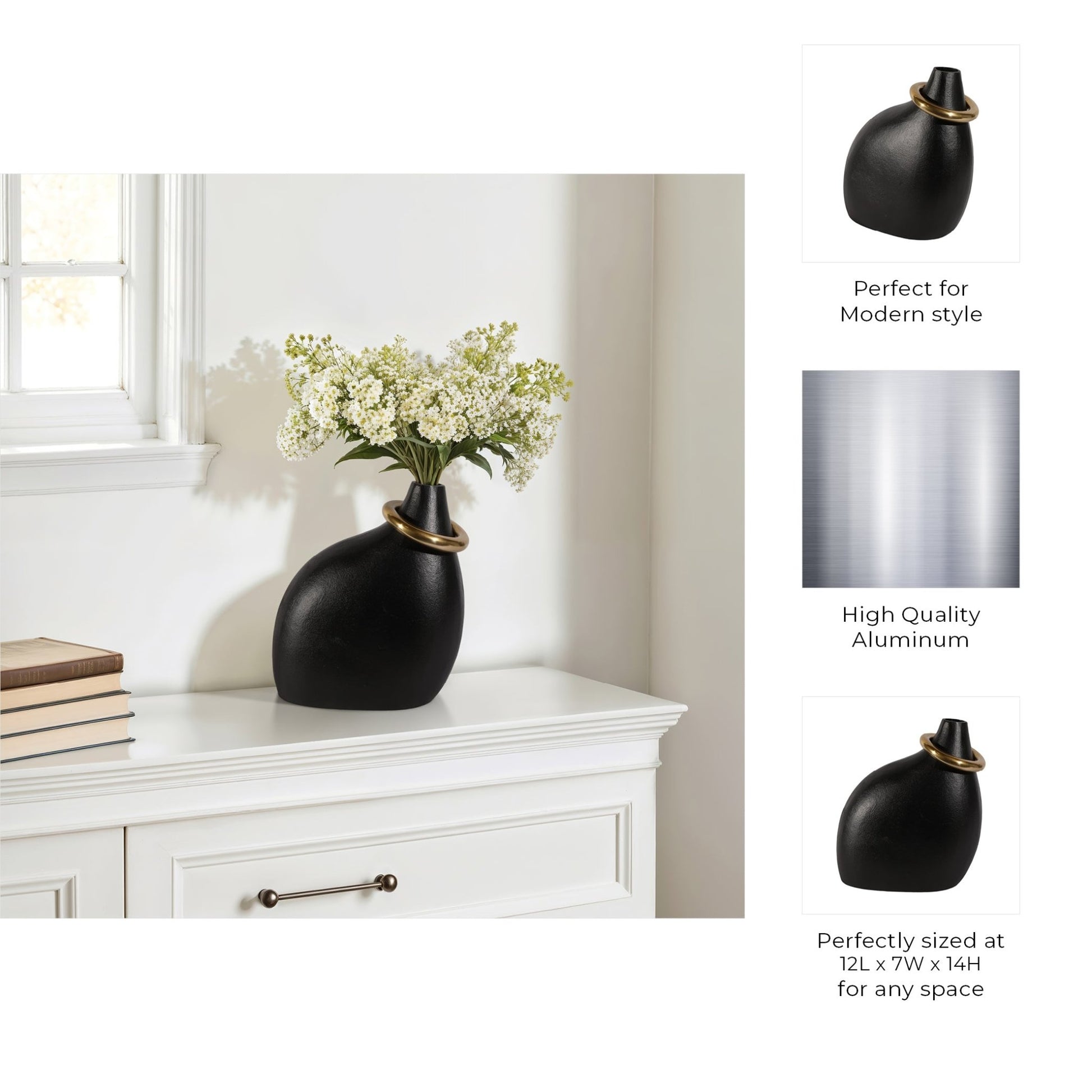 Rouen Black Vase With Ring Vases and Jars| Sagebrook Home