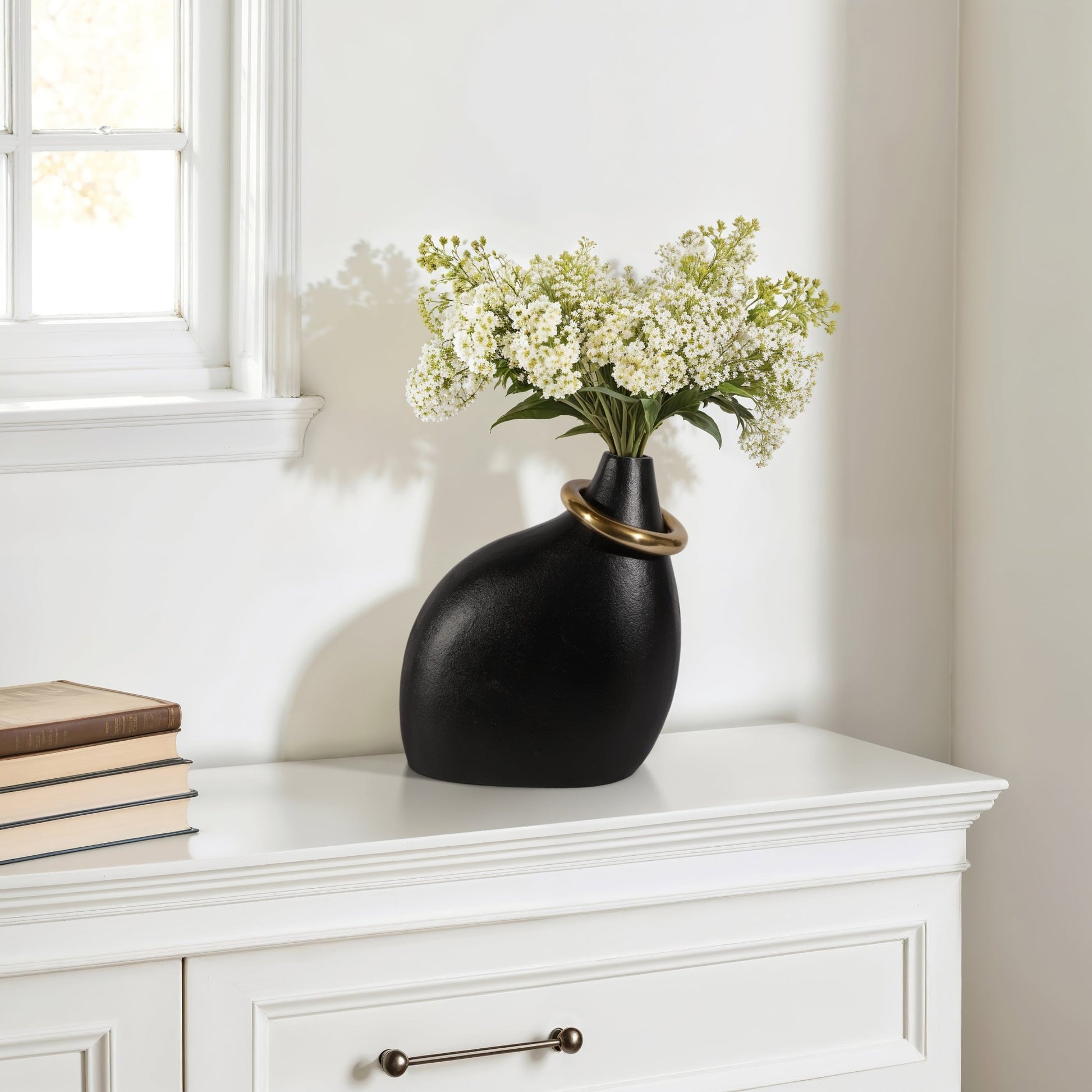 Rouen Black Vase With Ring Vases and Jars| Sagebrook Home