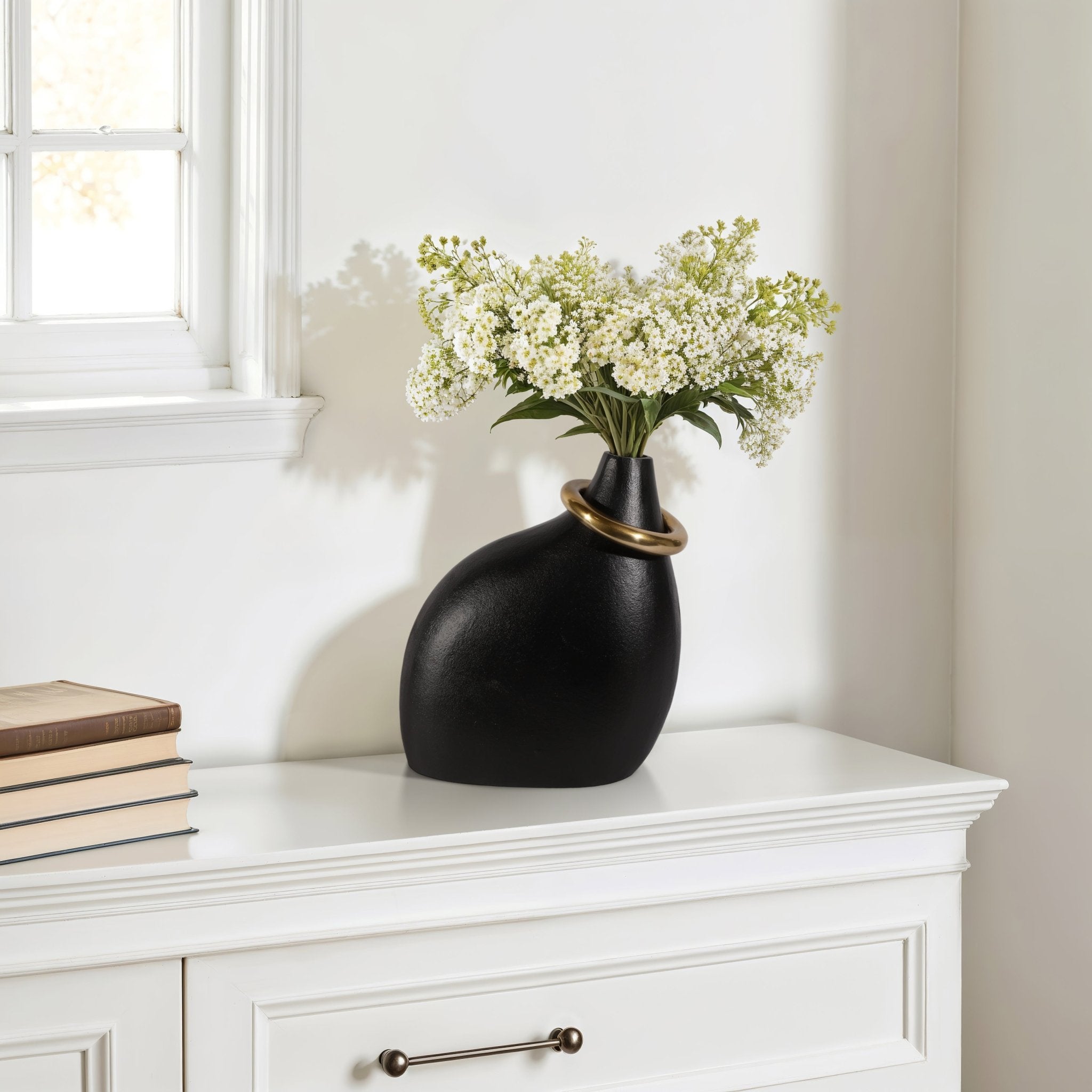 Rouen Black Vase With Ring Vases and Jars| Sagebrook Home