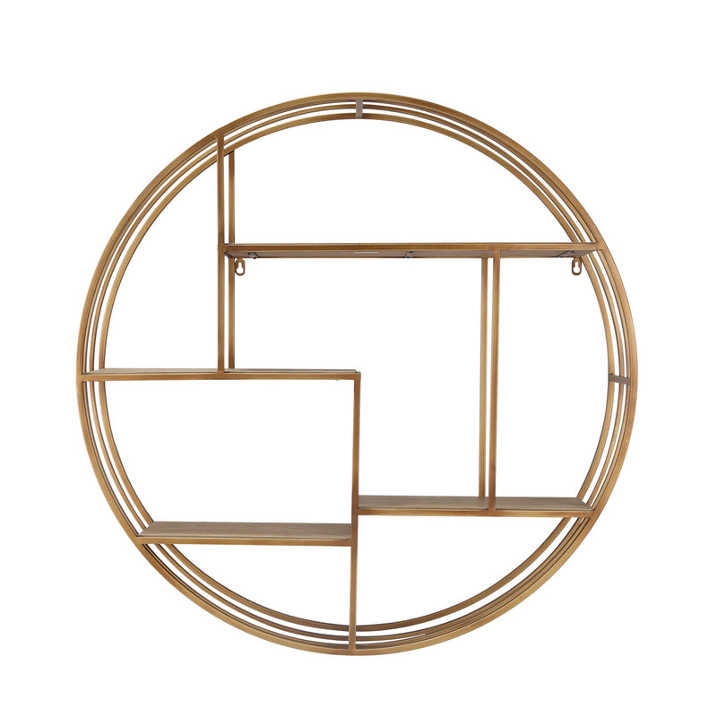 ROUND 31.5" WOOD / METAL WALLSHELF, BRONZE - Al Rugaib Furniture