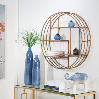 ROUND 31.5" WOOD / METAL WALLSHELF, BRONZE - Al Rugaib Furniture