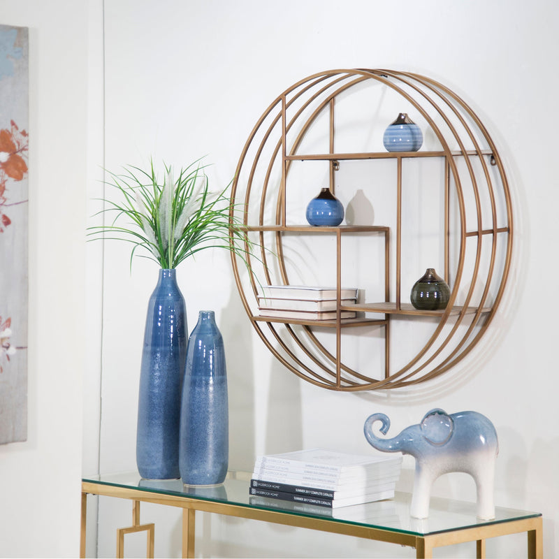 ROUND 31.5" WOOD / METAL WALLSHELF, BRONZE - Al Rugaib Furniture