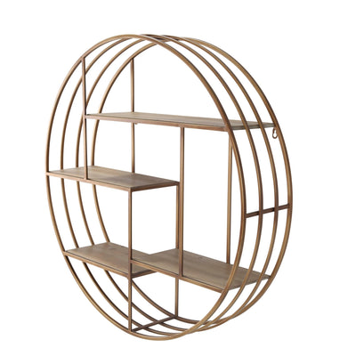 ROUND 31.5" WOOD / METAL WALLSHELF, BRONZE - Al Rugaib Furniture