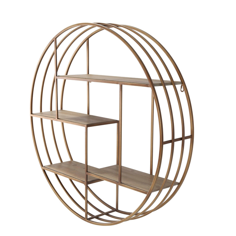 ROUND 31.5" WOOD / METAL WALLSHELF, BRONZE - Al Rugaib Furniture