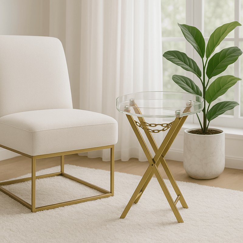 Round Acrylic Service Table with Gold Iron Base - Al Rugaib Furniture