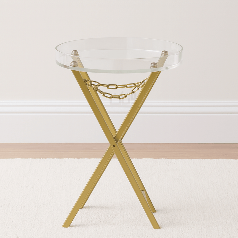 Round Acrylic Service Table with Gold Iron Base - Al Rugaib Furniture