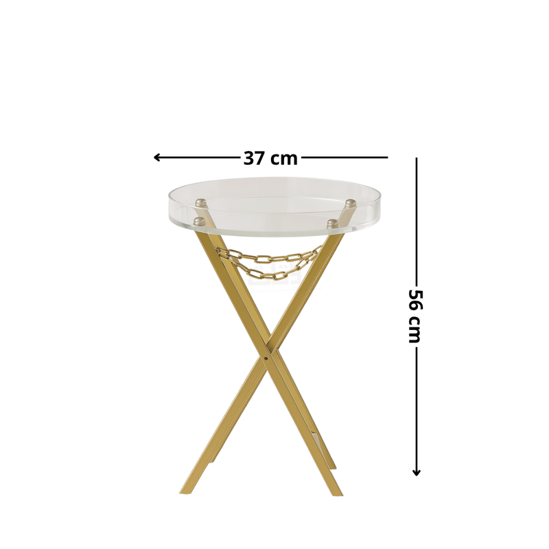 Round Acrylic Service Table with Gold Iron Base - Al Rugaib Furniture
