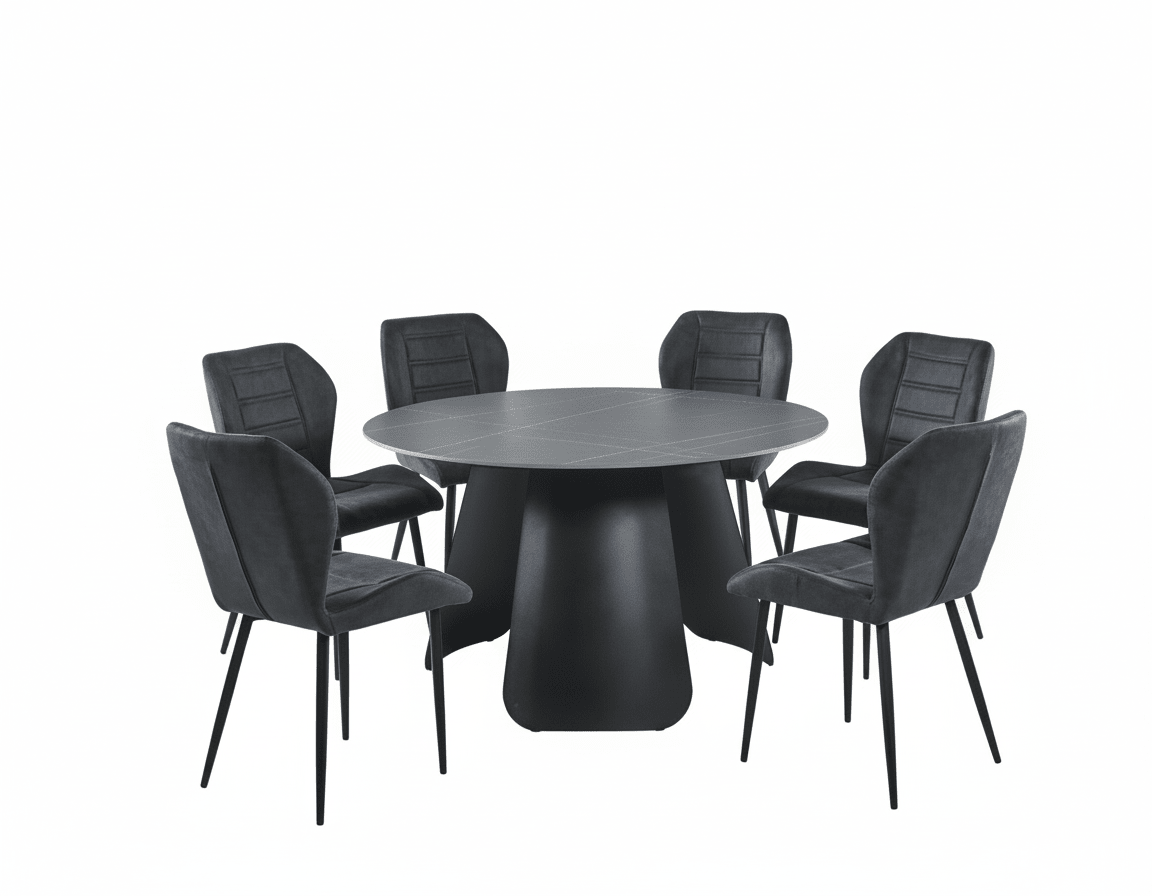 Round Black Ceramic Dining Set Lauren – Modern elegance with a luxurious touch for small spaces Dining Set| Otath