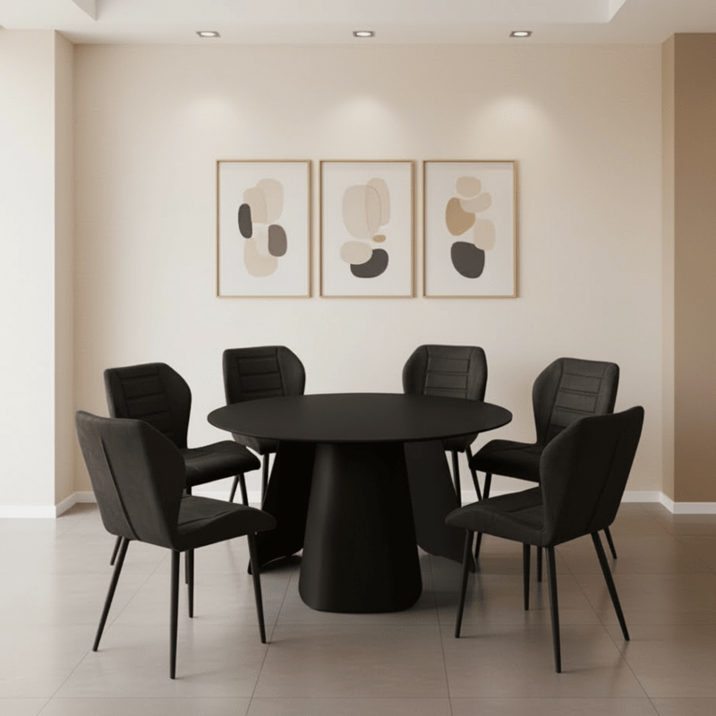 Round Black Ceramic Dining Set Lauren – Modern elegance with a luxurious touch for small spaces Dining Set| Otath